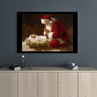 Religious Christmas Wall Art Canvas, Santa Praying Over Baby Jesus Canvas, Christian Holiday Canvas Print, Nativity Scene Home Decor