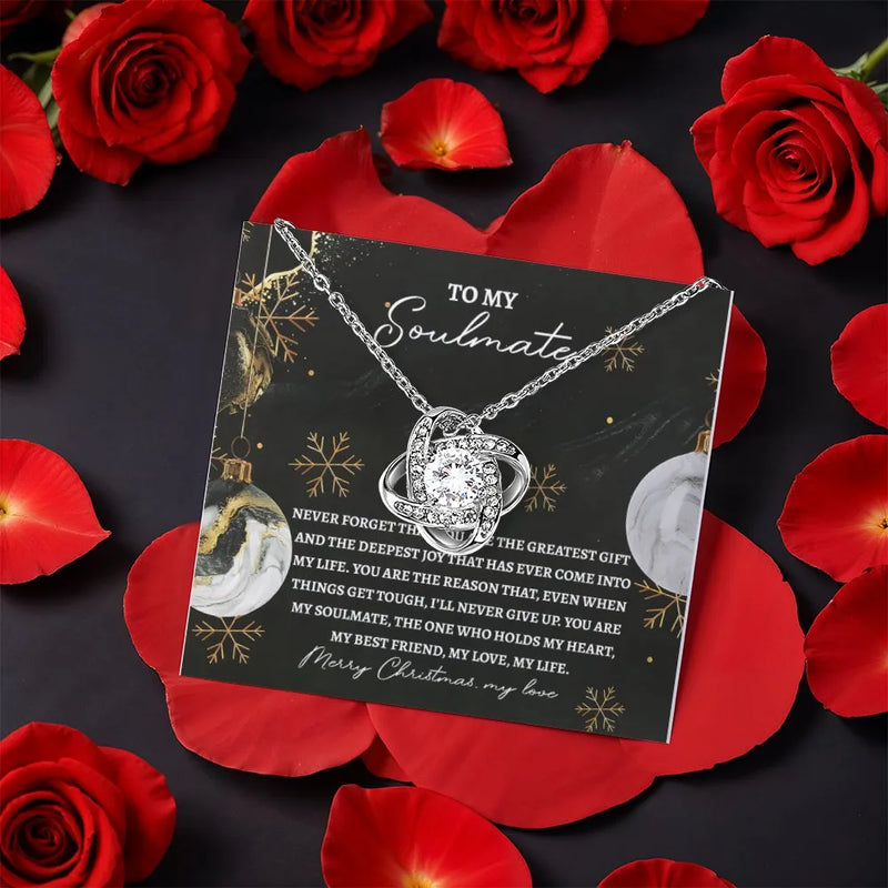 Rotating Rose Box Pendant Necklace, Soulmate Love Knot Necklace, Sparkling CZ Crystal Knot Necklace, Romantic Christmas Present for Her