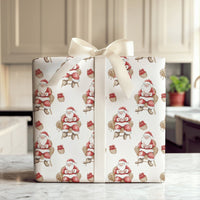 Watercolor Santa in Chair Wrapping Paper, Comfy Santa Wrapping Paper, Rustic Holiday Christmas Wrapping Paper, Festive Gift Wrap Roll