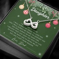14k White Gold Finish Pendant Necklace, To My Daughter Christmas Infinity Heart Necklace, Holiday Card Keepsake Jewelry