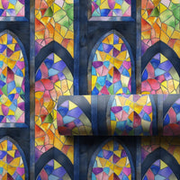 Cathedral Window Watercolor Gift Wrap, Stained Glass Wrapping Paper, Religious Church Pattern Wrapping Paper, Holiday Christmas Present