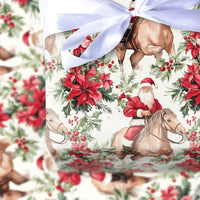 Watercolor Poinsettia Gift Wrap, Santa Riding Horse Wrapping Paper, Western Christmas Wrapping Paper, Equestrian Holiday Gift Wrap Roll