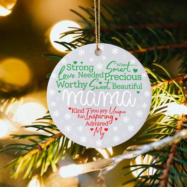 Sentimental Mom Ceramic Ornament, Mama Word Cloud Christmas Ornament, Meaningful Mother Holiday Tree Ornament, Present for Mo