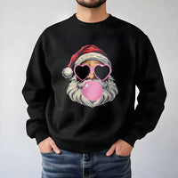 Bubble Gum Santa Sweater, Cool Santa Sweatshirt, Heart Sunglasses Santa Crewneck Sweatshirt, Retro Christmas Santa Holiday Pullover