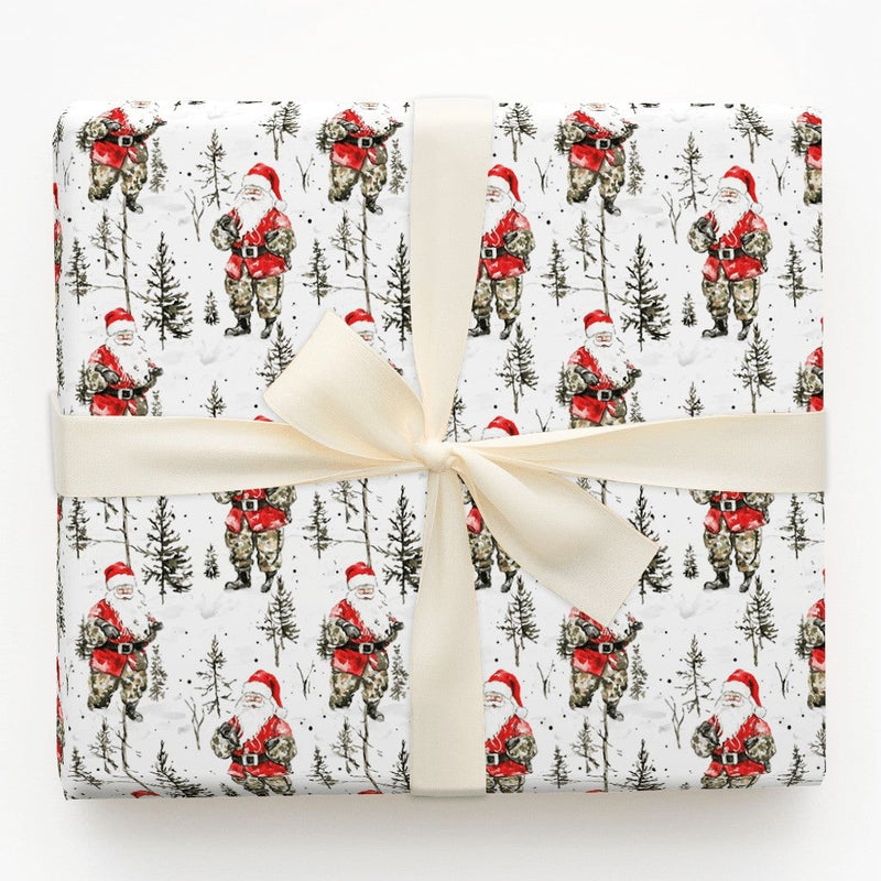 Tactical Santa Claus Gift Wrap, Camo Santa Christmas Wrapping Paper, Military Camouflage Holiday Wrapping Paper