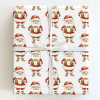 Watercolor Santa Claus Gift Wrap, Coffee Santa Christmas Wrapping Paper, Holiday Coffee Lover Wrapping Paper Roll, Festive Xmas Gift Wrap