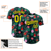 Custom Holiday Jersey Shirt, Tropical Christmas Baseball Jersey, Personalized Name Number Jersey, Tropical Xmas Button Up Jersey Shirt