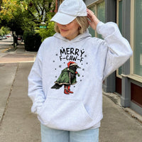Humorous Crow Santa Sweatshirt, Merry F-Caw-F Christmas Hoodie, Bird Lover Xmas Pullover Hoodie, Holiday Graphic Hooded Sweater, Winter Present
