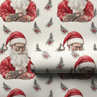 Hipster Santa Christmas Wrapping Paper, Tattooed Santa Wrapping Paper, Alternative Holiday Gift Wrap, Edgy Xmas Gift Wrapping Paper Roll