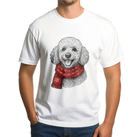 Festive Winter Snowflake Scarf Dog T-Shirt, Poodle Christmas Shirt, Adorable Holiday Puppy Graphic Tee, Christmas Dog Lover Shirt, Xmas Pet Present