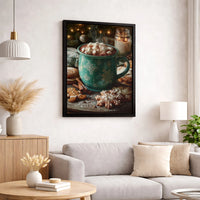 Gingerbread Mug Wall Art Canvas, Christmas Hot Cocoa Canvas Print, Festive Marshmallow Canvas Art, Holiday Kitchen Decor, Winter Season Present