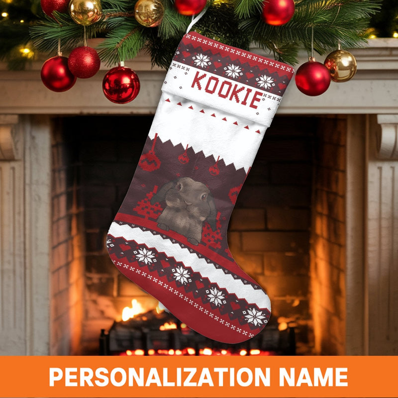 Custom Bunny Christmas Stocking, Personalized Lop-Eared Rabbit Christmas Stocking, Adorable Pet Holiday Stocking, Animal Lover Xmas Mantel Decor