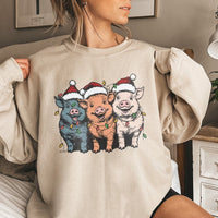 Humorous Farm Animal Lights Sweater, Christmas Pig Sweatshirt, Adorable Pig Lover Xmas Crewneck, Farmhouse Holiday Pullover, Country Xmas Present
