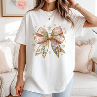 Christian Christmas Graphic Tee, Nativity Scene Coquette Bow T-Shirt, Religious Faith Holy Family Shirt, Holiday Jesus Nativity Tee