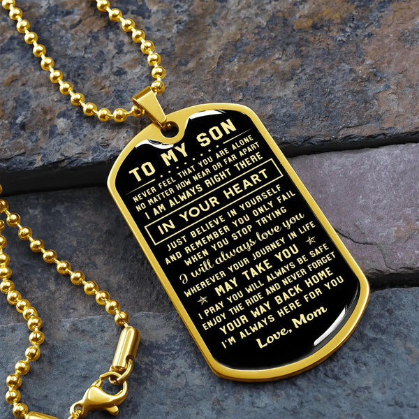 Sentimental Message Tag Necklace, To My Son Dog Tag Necklace, Christmas Present from Mom, Meaningful Birthday Son Pendant, So