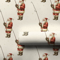 Vintage Angler Christmas Gift Wrap, Fishing Santa Claus Wrapping Paper, Fisherman Holiday Wrapping Paper, Outdoor Sportsman Present Packaging