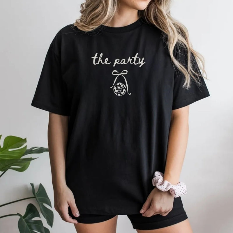 The Party Bow Christmas Shirt, Disco Ball Christmas T-Shirt, Retro Holiday Ornament Christmas Tee, Festive Christmas T-Shirt, Xmas Present