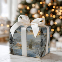 Snowy Landscape Christmas Gift Wrap, Winter Cottage Wrapping Paper, Comfy Cabin Holiday Wrapping Paper, Traditional Noel Wrapping Paper