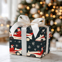 Vintage Car Holiday Wrapping Paper, Retro Race Car Santa Wrapping Paper, Christmas Racing Gift Wrapping Paper, Festive Motorsport Gift Wrap