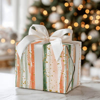 Coral and Green Holiday Gift Wrap, Watercolor Stripe Wrapping Paper, Modern Abstract Wrapping Paper, Artistic Christmas Wrapping Paper Roll