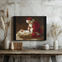 Religious Christmas Wall Art, Santa Kneeling Before Baby Jesus Canvas, Christian Nativity Canvas Print, Holy Holiday Decor Present