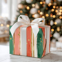 Red Green Gold Confetti Gift Wrap, Painterly Stripe Christmas Wrapping Paper, Modern Holiday Wrapping Paper, Artistic Xmas Gift Wrap Roll
