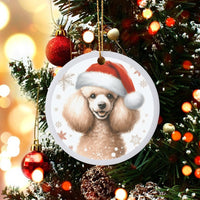 Santa Hat Dog Tree Ornament, Poodle Christmas Ceramic Ornament, Adorable Puppy Holiday Ornament, Winter Pet Keepsake, Dog Lover Xmas Present