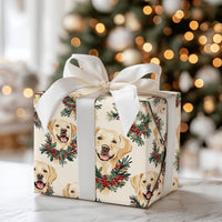 Watercolor Dog Wreath Gift Wrap, Yellow Lab Christmas Wrapping Paper, Yellow Labrador Holiday Wrapping Paper, Dog Lover Xmas Wrapping Paper