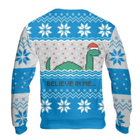 Pixel Art Nessie Ugly Xmas Sweater, Loch Ness Monster Christmas Sweatshirt, Cryptozoology Monster Holiday Graphic Crewneck Pullover