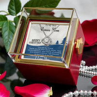Stepmother Pendant Necklace, Bonus Mom Love Knot Necklace, Sparkling CZ Knot Necklace, Rotating Rose Box Jewelry, Mother Christmas Present