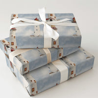 Coastal Nautical Holiday Gift Wrap, Snowy Lighthouse Christmas Wrapping Paper, Winter Wreath Wrapping Paper, Festive Wrapping Paper Roll