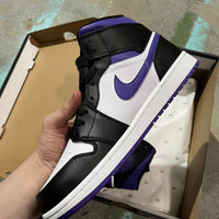 Mid Top Sneakers, White Black Purple Colorway, Lace Up Design, Casual Gift for Sneaker Fans