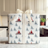 Winter Pine Trees Gift Wrap, Santa Claus on Red Snowmobile Wrapping Paper, Watercolor Christmas Wrapping Paper, Holiday Present Paper