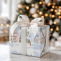 Watercolor Christmas Town Gift Wrap, Snowy Village Wrapping Paper, Winter Scene Wrapping Paper, Comfy Holiday Present Paper Wrap Roll