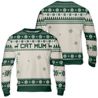 Reindeer Snowflake Ugly Sweater, Cat Mum Ugly Christmas Sweater, Fair Isle Holiday Sweatshirt, Humorous Cat Lover Pullover Crewneck Sweater