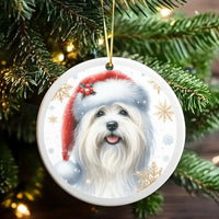 Santa Hat Dog Ornament, Havanese Dog Ceramic Ornament, Havanese Christmas Tree Ornament, Holiday Dog Keepsake, Dog Lover Present