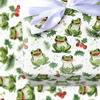 Holly Berry Animal Gift Wrap Roll, Adorable Frog Christmas Wrapping Paper, Whimsical Holiday Wrapping Paper, Adorable Amphibian Kids Gift Wrap