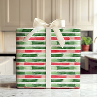 Modern Christmas Gift Wrap, Abstract Brushstroke Wrapping Paper, Red and Green Holiday Wrapping Paper Roll, Contemporary Xmas Gift Wrap