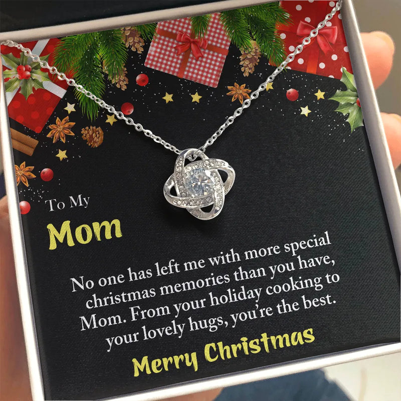 Christmas Love Knot Pendant Necklace, To Mom Love Knot Necklace, Cubic Zirconia Holiday Knot Necklace, Heartfelt Message Card Jewelry Present