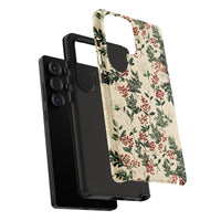 Vintage Botanical Berries Phone Cover, Christmas Holly Samsung Phone Case, Dual-Layer Tough Phone Case, Festive Winter Holiday Xmas Present