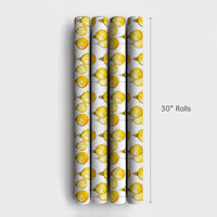 Gold Baubles Holiday Gift Wrap, Yellow Ornament Christmas Wrapping Paper, Watercolor Festive Wrapping Paper, Holiday Season Gift Wrap Roll