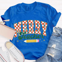 Holiday Educator Graphic Tee, Plaid Pencil Merry Teacher Christmas T-Shirt, Adorable Winter School Teacher Shirt, Christmas Teacher Present