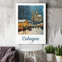 Germany Cathedral Canvas Print, Cologne Christmas Market Canvas Art, Winter Oil Painting Wall Canvas, European Travel Decor, Holiday Present