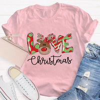 Festive Holiday Love Graphic Tee, Christmas Polka Dot Love Letters Shirt, Adorable Xmas Typography T-Shirt, Womens Christmas Present