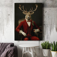 Dapper Reindeer Wall Art, Gentleman Deer Canvas, Christmas Stag Canvas Print, Festive Animal Lover Wall Decor, Holiday Season Canvas Art