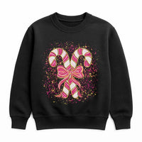 Coquette Candy Cane Sweater, Pink Candy Cane Sweatshirt, Pink Holiday Bow Crewneck, Adorable Winter Pullover, Christmas Present for Her