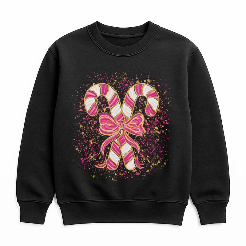 Coquette Candy Cane Sweater, Pink Candy Cane Sweatshirt, Pink Holiday Bow Crewneck, Adorable Winter Pullover, Christmas Present for Her