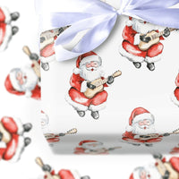 Music Lover Santa Gift Wrap, Guitar Santa Wrapping Paper, Watercolor Guitar Christmas Wrapping Paper, Festive Holiday Wrapping Paper Roll
