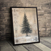 Rustic Winter Landscape Wall Art, Snowy Pine Tree Canvas Print, Christmas Tree Poster, Farmhouse Holiday Decor, Digital Download Art