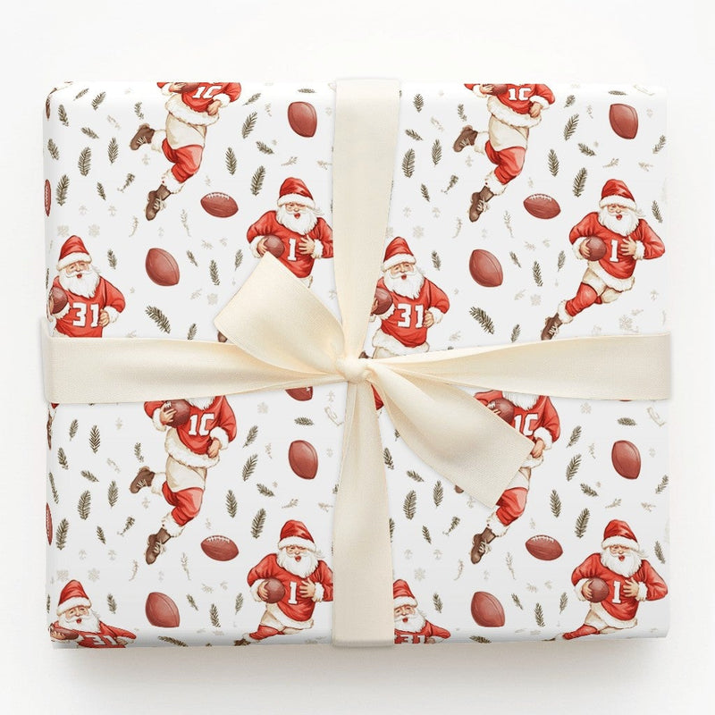 Sports Christmas Gift Wrap, Football Santa Wrapping Paper, Holiday Santa Fine Art Paper Roll, Football Player Present Wrap, Xmas Present Paper